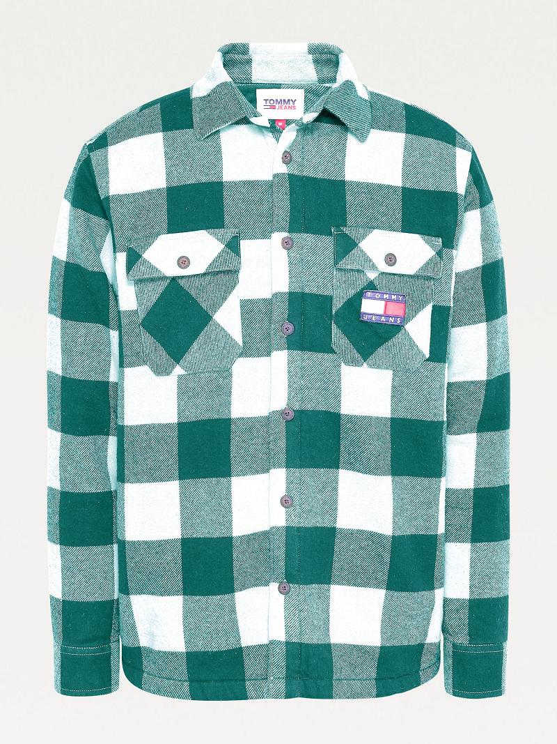 Férfi Tommy Hilfiger Plaid flannel sherpa overshirt Ingek Zöld Fehér | HU 1049RVD